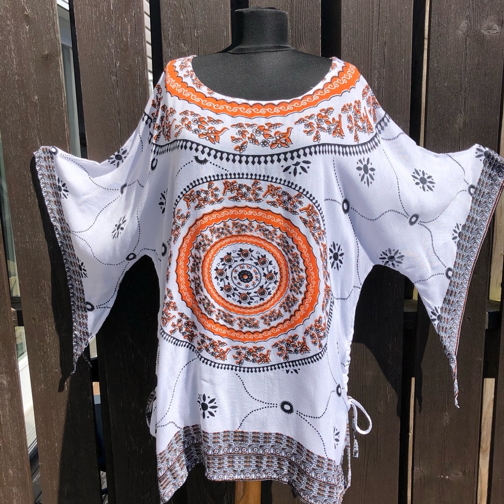 ✨2/$10✨ Bohemian Orange and White Mandala Beach Coverup